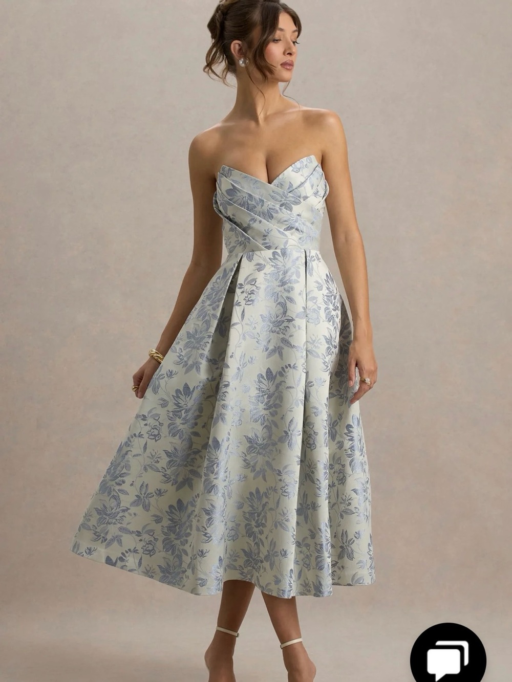 Club L London Strapless Floral Midi Dress in Light Blue and Cream